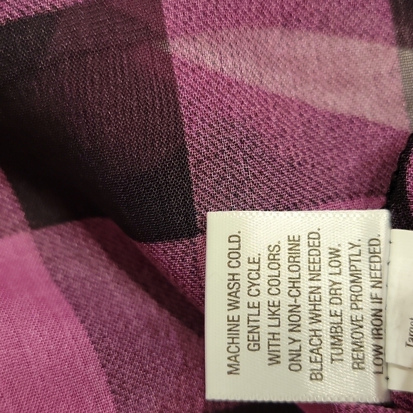 XHILARATION pink and black plaid sheer long sleeve button up blouse size small - Picture 8 of 13
